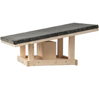 Dehner Natura Premium Wildvogel Futterhaus Rofan, Futterstation für Wildvögel, Vogelhaus robust / stehend, inkl. herausziehbare Schublade, ca. 64 x 30 x 56 cm, Fichtenholz / Bitumen, natur / schwarz
