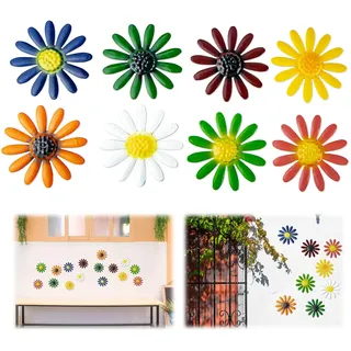 gexuamz Wanddeko Outdoor Wanddekoration, 3D Metal Blume Wand Deko, 9cm Bunte Gänseblümchen Gartendeko für Draußen Wetterfest Wohnzimmer Fensterdeko Terassendeko Türdeko 8 Stück