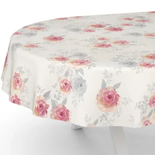 ANRO Wachstuchtischdecke Wachstischdecke Wachstuch Tischdecke abwaschbar Gartentischdecke Wasserabweisend Oval 200x140cm Schnittkante Rosen