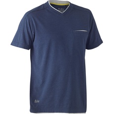 Bisley Workwear UKBK1933_BPCT Flex & Move Baumwoll-T-Shirt V-Ausschnitt, Kurzarm, Blau Meliert, XS