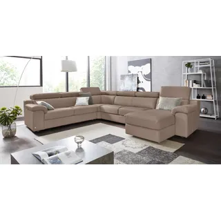 CALIA ITALIA Wohnlandschaft "CS Mambo, U-Form, Familiensofa, bequem und zeitlos" in Leder, inklusive Kopfteilverstellung, taupe