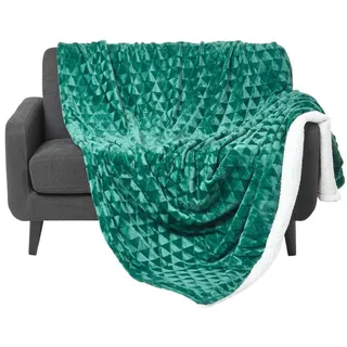 Homescapes Kuscheldecke Sherpa 130/160 cm, Samtdecke mit Dreieckmuster , Grün , Textil , Grafikmuster , Rechteckig , 130x160 cm , Heimtextilien, Wohntextilien, Decken, Kuscheldecken