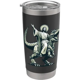 Jesus reitet Roboter T-Rex Dinosaurier Meme Sci-Fi Believers Doppelwandiger Edelstahl-Thermobecher