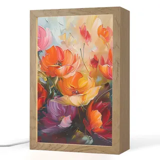 OnlyWow Tischleuchte Blumen - Bunt - Malerei - Abstrakt - Kunst 20x30 cm , Alufarben , Holzwerkstoff , Rechteckig , LED integrated , 20x30x8 cm , Lampen & Leuchten, Innenbeleuchtung, Tischlampen