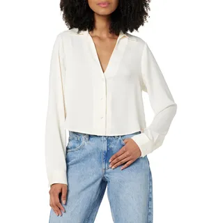The Drop Harlow Silky Cropped Blouse Hemden, Whisper White, S