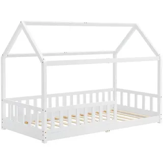 Juskys Kinderbett Marli 90 x 200 cm Kiefer massiv lackiert weiß