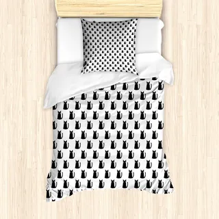 ABAKUHAUS Katze Bettbezug Set für Einzelbetten, Abstraktes modernes Monochrom, Milbensicher Allergiker geeignet mit Kissenbezug, Anthrazit grau Hellrosa - Grau