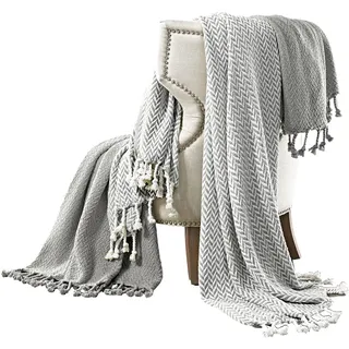 Amrapur Modern Threads Overseas Monaco Überwurfdecke aus 100% Baumwolle, grau, 2 Stück