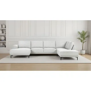 OTTO home Wohnlandschaft »XXL Sofa Oland, Struktur, Flachgewebe, Luxus-Microfaser, Boucle« U-Form, 345 cm, Wellenunterfederung, Skandi-Design, Metallfüße, beige