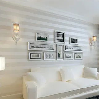 KeTian Vliestapete im europäischen Stil, modern, puristischer Country-Stil, Streifen, für Wohnzimmer, Schlafzimmer, als TV-Hintergrundwand, weiß, 0.53m (1.73' W) x 10m(32.8'L)=5.3m2 (57 sq.ft)
