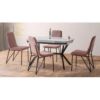 Esszimmer Set Rosa Garnitur Tisch 4x Stühle Design Modern Möbel Luxus Esstisch