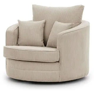 s-style möbel Drehsessel Love Seat XXL Cord 107 x 94 x 100 cm Beige drehbar mit Kissen