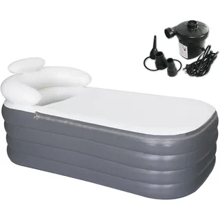 Aufblasbare Einweichbadewanne für Erwachsene, große tragbare Eisbadewanne, Spa, Einweichwanne mit Reißverschlussabdeckung, entworfen mit Kopfstütze, Getränkehalter (Luftpumpe im-164x84x51cm)