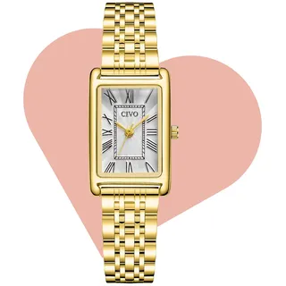 CIVO Damenuhr Vintage Uhr Damen: Klein Rechteckiges Gehäuse Armbanduhr Damen Gold Edelstahl - Elegante Geschenke für Frauen Jubiläum Geburtstag Valentinstag Hochzeit