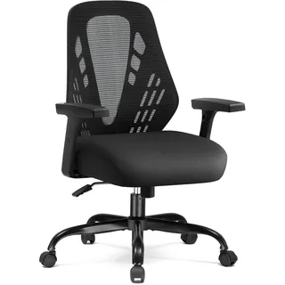 COMHOMA Ergonomischer Bürostuhl Schreibtischstuhl mit Verstellbaren Armlehnen, Gamingstuhl atmungsaktives Mesh, V-förmige Rückenlehne, Wippfunktion, Hochdichter Schaumstoffsitz, Schwarz