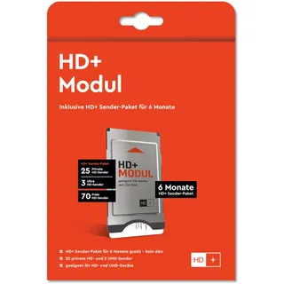 HD+ Modul für Satelliten-TV CI+ | inklusive 6 Monate HD+ Sender-Paket | 25 Private Sender, 3 UHD-Sender, 70 frei empfangbare Programme | kein ABO | kompatibel mit Fernseher oder Sat-Receiver