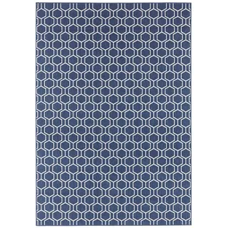 freundin Home Collection Karla Teppich – Wohnzimmerteppich Flachgewebe Kurzflor Modernes Desgin Schlingen-Optik für Esszimmer, Wohnzimmer, Kinderzimmer, Schlafzimmer – Dunkelblau, 80x200cm