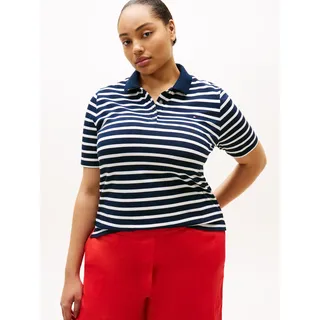 Poloshirt TOMMY HILFIGER CURVE "CRV 1985 REG PIQUE POLO SS", Damen, Gr. 52, breton stripe schwarz night, ecru, Piqué, Obermaterial: 96% Baumwolle, 4% Elasthan, unifarben, regular fit normal, ohne Ausschnitt, abgesteppte Kante, Shirts Poloshirt, in großen Größen, Piqué-Qualität