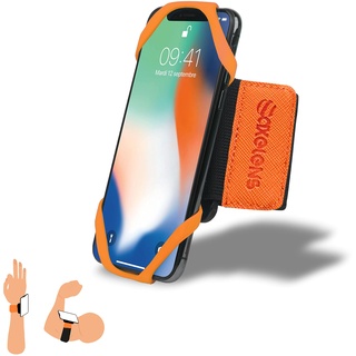 AXELENS Sport Armband Handy Halterung bis zu 7'' Zoll Universal 2 in 1 mit 360 ° Rotation Gym Joggen Radfahren kompatibel iPhone, Samsung, Xiaomi - ORANGE