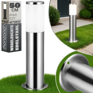 MONZANA® Außenlampe Edelstahl 50cm E27 Fassung IP44 Wetterfest Stehend Wegeleuchte Gartenleuchte Beleuchtung für Außen Leuchte Garten Outdoor Silber - Silber