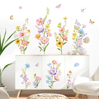 Decvictor Wandtattoo Skizze Rose Blume Wandsticker Weinlese Schwarz Einfache Linie Floral DIY Wandaufkleber Wohnzimmer Schlafzimmer Gang Büro Sofa Hintergrund Wanddeko (W140 * H89 cm)