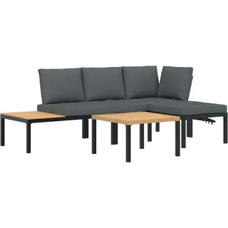 vidaXL 4-tlg. Garten-Sofagarnitur mit Kissen Schwarz Aluminium - Schwarz