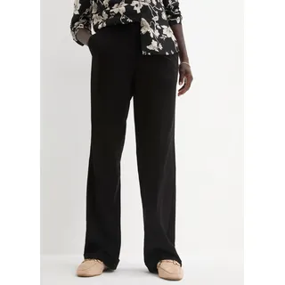 Marlene-Hose BONPRIX "Marlenehose", Damen, Gr. 52, K-Gr, schwarz (länge: kurz), Twill, Obermaterial: 66% Polyester, 33% Viskose, 1% Elasthan, unifarben, loose fit lang, Hosen Marlene-Hose, weite Hose, mit Bügelfalte und Umschlagsaum, lockere Passform