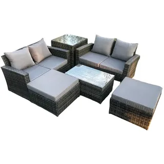 Fimous Garten-Sitzgruppe Polyrattan Dunkelgrau 6-Sitzer , Metall , rechteckig , Gartenmöbel, Gartengarnituren, Gartenmöbel-Sets