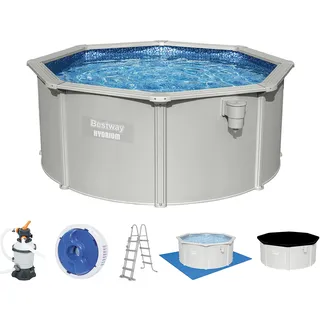 Bestway Hydrium Stahlwandpool Komplett-Set mit Sandfilteranlage Ø 300 x 120 cm, grau, rund
