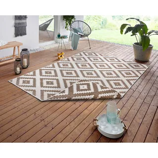 NORTHRUGS Teppich »Malta Wendeteppich«, rechteckig, 5 mm Höhe, In-& Outdoor, Wetterfest, Balkon, Terrasse, Raute, Läufer, Wohnzimmer, weiß