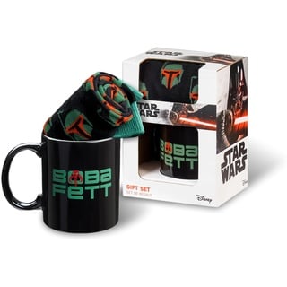 The Mandalorian Tasse und Socken Star Wars Geschenke Set Baby Yoda Boba Fett (Boba Fett Schwarz AOP)