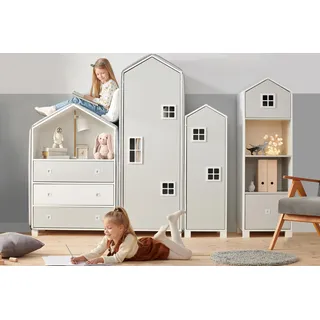 Konsimo Kindermöbel-Set 4-tlg. Kommode Bücherregal 2x Kleiderschrank "MIRUM", Weiß, laminierte Platte, Kids & Teens, 57x172x45|40x126x45|47x152x45|80x126x45 cm