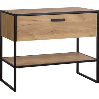 Loft-Badezimmerschrank 90 cm für Waschbecken, Eiche goldfarben, 1 Schublade - Schwarz
