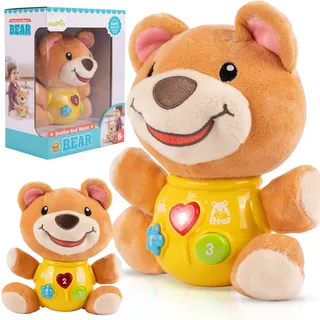 MalPlay Interaktiver Teddybär, pädagogisches Maskottchen, Musik und verschiedene Geräusche, Kuscheltier Spielzeug für Kinder und Babys ab 6 Monaten,