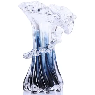 Blaue Ozeanwelle, Glasvase, einzigartige moderne Kunst, wunderschöne, mundgeblasene Küstendekoration für Wohnzimmer, Schlafzimmer, Büro, Schreibtisch, Couchtisch und Hochzeit, dekorativ, Größe S, 20,6