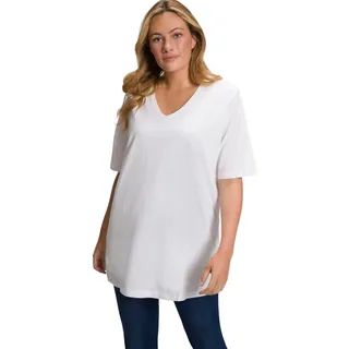 Ulla Popken Damen große Größen Übergrößen Plus Size T-Shirt, V-Ausschnitt, Relaxed, Halbarm schneeweiß 42+ 515283200-42+