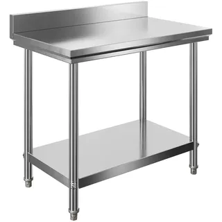 Wiltec Edelstahl Tisch Arbeitstisch Edelstahltisch mit Aufkantung 100x60x85cm für Gastro Küche Werkstatt Garten Keller mit höhenverstellbare Füßen