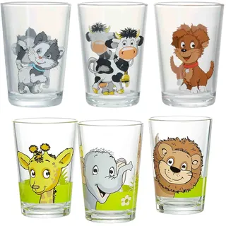 Kinderbecher RITZENHOFF & BREKER "Kindergläser Hof- und Dschungeltiere 205 ml 6er Set bunt", bunt, Glas, Trinkgefäße, Kinderbecher