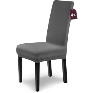 Scheffler Home Stuhlhussen Leni Vellina Grau 4er Set Baumwolle-Touch – Elastische und waschbare Stuhlbezüge Hussen für Freischwinger und Esszimmerstühle – Öko-Tex Zertifiziert