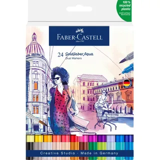 Faber-Castell 164624 - Goldfaber Aqua Dual Marker, mit Pinselspitze und Fineliner Spitze, 24er Etui