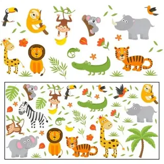 Litinliv Fenstersticker Kinderzimmer, Selbstklebend Fensteraufkleber Tiere, Waldtiere Wandtattoo, Aufkleber für Glastüren, Fensterdekoration, Wiederverwendbare Fensterbilder, für Wohn- & Schlafzimmer