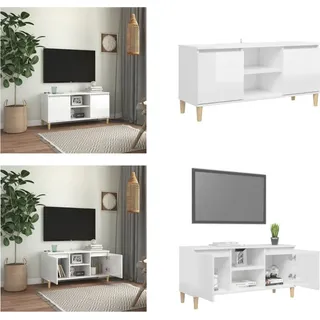 vidaXL TV Schrank mit Massivholz Beinen Hochglanz Weiß 103,5x35x50 cm - TV-Schrank - TV-Schränke - Sideboard - Sideboards - Weiß