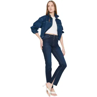 TRENDYOL Damen Trendyol Rip Hohe Taille Slim Flare Jeans Jeans Palazzo, Navy Blue, 44