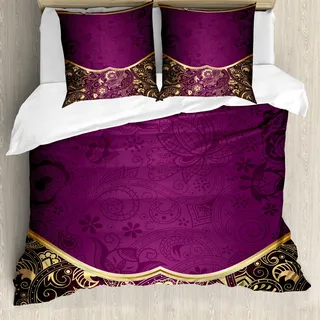 ABAKUHAUS orientalisch Bettbezugs Set Für Doppelbetten, Orientalische Blumenstrudel, Milbensicher Allergiker geeignet mit Kissenbezügen, Hellgelb Pflaume - Hellgelb, Violett