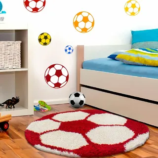 Kinderteppich AYYILDIZ TEPPICHE "Fun 6001" Gr. 10, rot, H:30mm Ø:120cm, Kunstfaser, Teppiche, Kinderteppich, robuster Kurzflor, Fussball, Kinderzimmer
