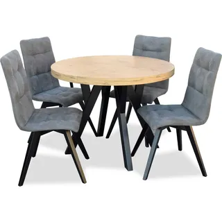 Komplett Rund Esstisch 4x Stühle Esszimmer Set Ess Gruppe Holz 5tlg - Braun