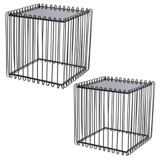DRW Set aus 2 quadratischen Tischen aus Metall mit Glas in Schwarz 60 x 60 cm und 45 x 45 x 45 cm, Grande