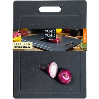 Moritz & Moritz Schneidebrett Kunststoff - 36 x 27,5 cm - BPA frei - Küchenbrett Granitoptik - Cutting Board mit Antirutschfüßen, Eingriffsöffnung - Schneidebrett mit Saftrille