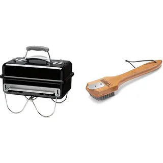 Weber Go Anywhere tragbarer Holzkohlegrill, 42 x 26 cm, Schwarz (1131004) & 6463 Grillbürste mit Bambusholzgriff, 30 cm, Grillreinigung, Holzkohlegrill, Schwarz