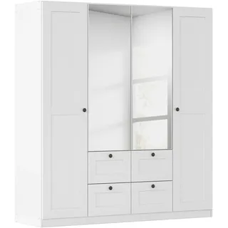 Drehtürenschrank RAUCH "Kleiderschrank Schrank Garderobe Ankleide Schlafzimmerschrank YLVA", weiß, B:180cm H:197cm T:54cm, Holzwerkstoff, Schränke, Drehtürenschrank, skandinavischer Style mit Rahmenfront und Knopfgriffen MADE IN GERMANY